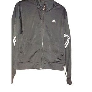 Adidas Full Zip Jacket Black With Pink Letters And Stripes Womens Medium